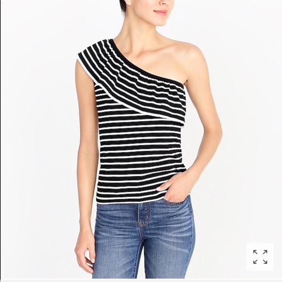 J. Crew | Striped One Shoulder Ruffle Top - Picture 1 of 4
